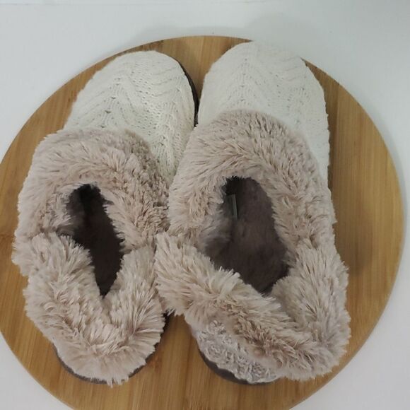Muk Luks Cable Knit Faux Fur Lined Women's Slippers Off White Oatmeal Size L - Picture 6 of 11